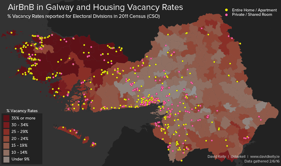 Airbnb properties in Galway with CSO Vacancy Rates